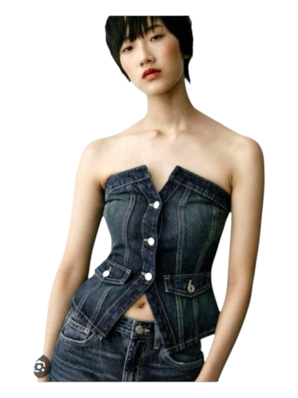 ZARA Strapless Button Front Denim Shirt, Size XS.